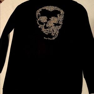 360 Cashmere brand Black Cardigan with Silver Sequin Skull on Back- Size Medium